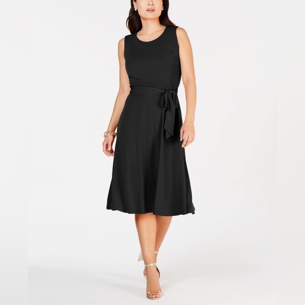 NWT Black Tie-Waist Midi Dress